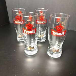 Set 4 Tyskie Grand Prix Beer Glasses Poland 12 oz .3L